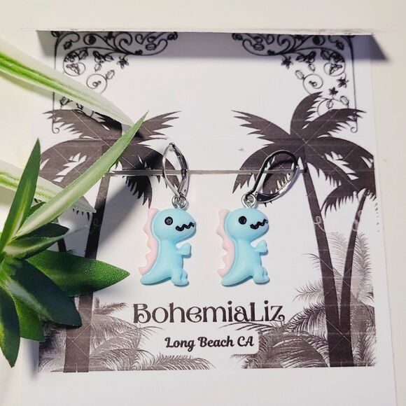boho earrings 678#mfs Dinosaur earrings Pastel & bold dinosaurs in fierce colors - Picture 4 of 4